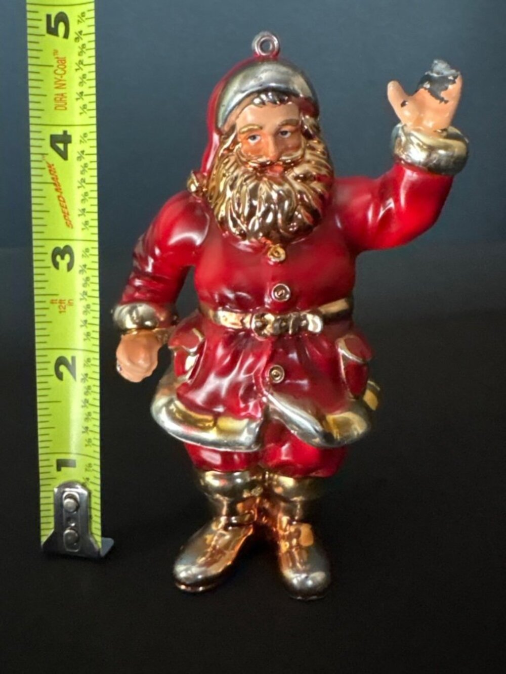 Santa Claus Christmas Vintage Ornament Red Gold Toned Glossy Belt Holiday Decor - Picture 13 of 13
